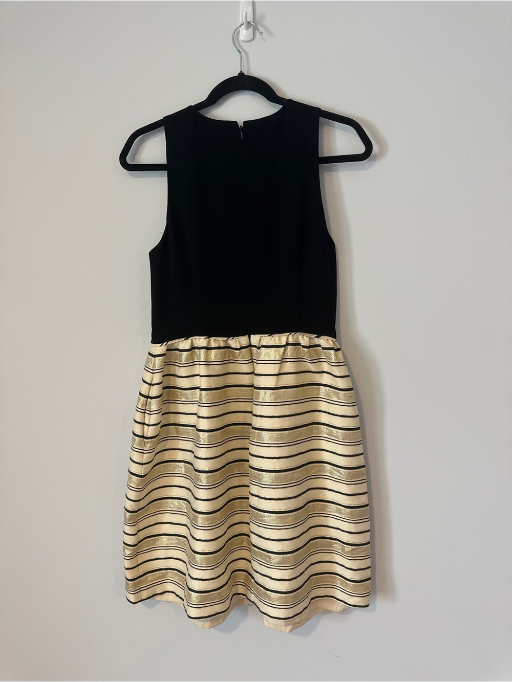 J.Crew Sleeveless Skater Dress | Black & Gold Stripe Skirt | Size 6 - Picture 8 of 14